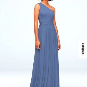 David's Bridal One-Shoulder Gown in Slate Blue